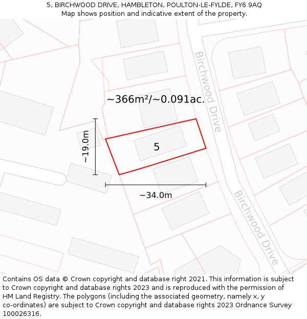 5, BIRCHWOOD DRIVE, HAMBLETON, POULTON-LE-FYLDE, FY6 9AQ: Plot and title map