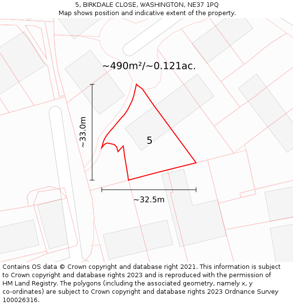 5, BIRKDALE CLOSE, WASHINGTON, NE37 1PQ: Plot and title map