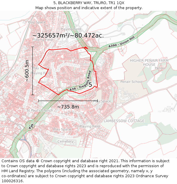 5, BLACKBERRY WAY, TRURO, TR1 1QX: Plot and title map