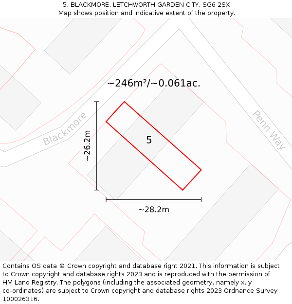 5, BLACKMORE, LETCHWORTH GARDEN CITY, SG6 2SX: Plot and title map