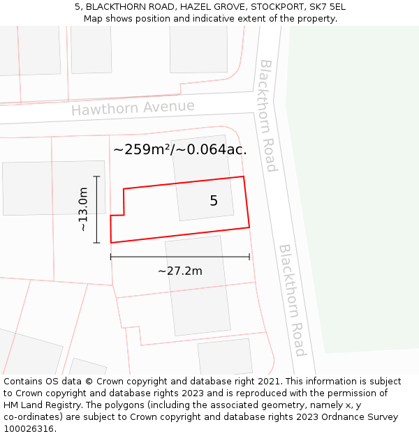 5, BLACKTHORN ROAD, HAZEL GROVE, STOCKPORT, SK7 5EL: Plot and title map