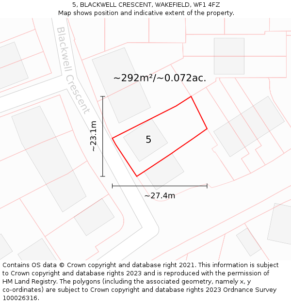 5, BLACKWELL CRESCENT, WAKEFIELD, WF1 4FZ: Plot and title map