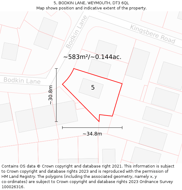 5, BODKIN LANE, WEYMOUTH, DT3 6QL: Plot and title map