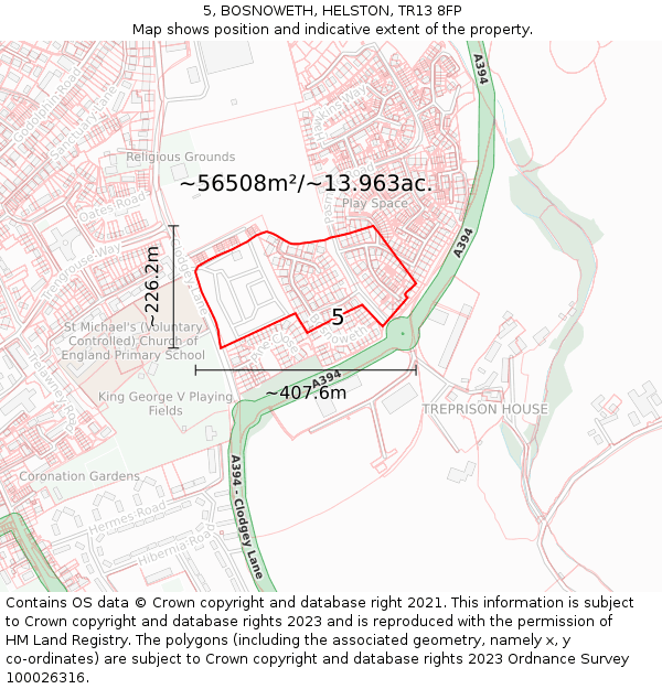 5, BOSNOWETH, HELSTON, TR13 8FP: Plot and title map