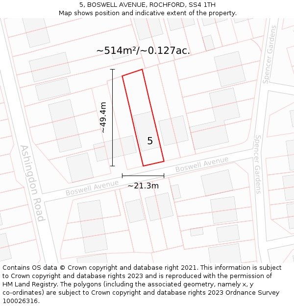 5, BOSWELL AVENUE, ROCHFORD, SS4 1TH: Plot and title map