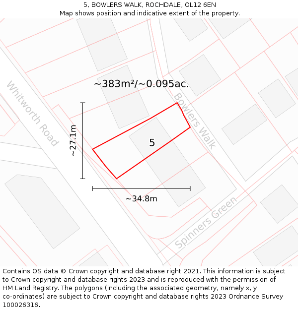 5, BOWLERS WALK, ROCHDALE, OL12 6EN: Plot and title map