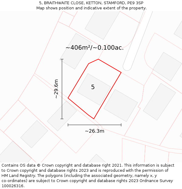 5, BRAITHWAITE CLOSE, KETTON, STAMFORD, PE9 3SP: Plot and title map