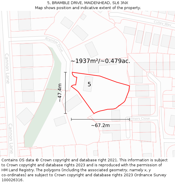 5, BRAMBLE DRIVE, MAIDENHEAD, SL6 3NX: Plot and title map