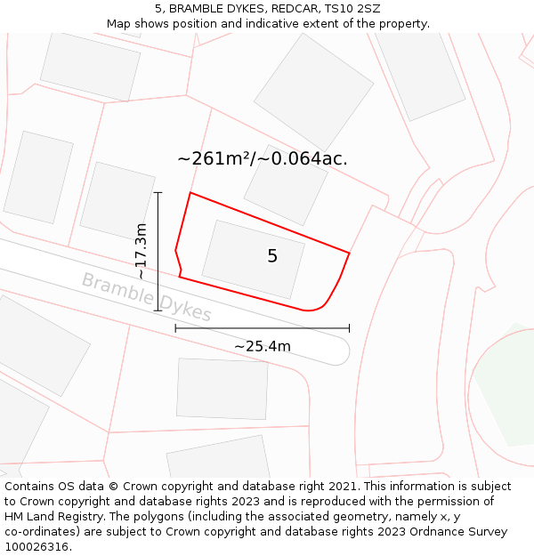 5, BRAMBLE DYKES, REDCAR, TS10 2SZ: Plot and title map