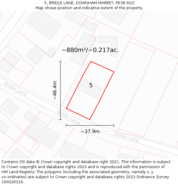 5, BRIDLE LANE, DOWNHAM MARKET, PE38 9QZ: Plot and title map