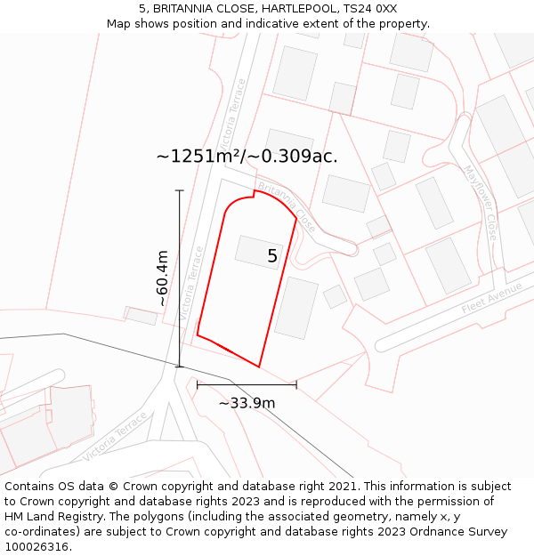 5, BRITANNIA CLOSE, HARTLEPOOL, TS24 0XX: Plot and title map