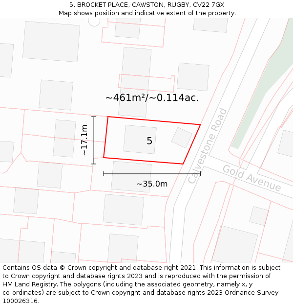 5, BROCKET PLACE, CAWSTON, RUGBY, CV22 7GX: Plot and title map