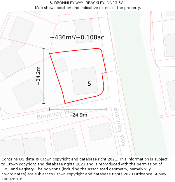 5, BRONNLEY WAY, BRACKLEY, NN13 5GL: Plot and title map