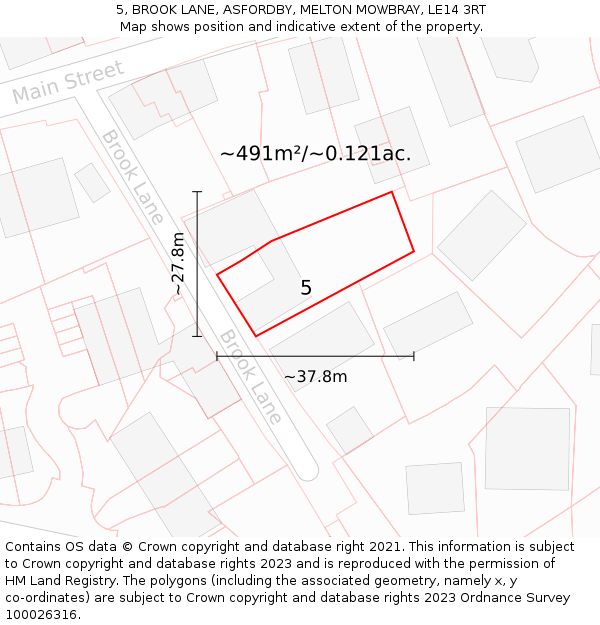 5, BROOK LANE, ASFORDBY, MELTON MOWBRAY, LE14 3RT: Plot and title map