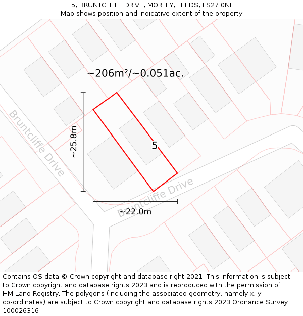 5, BRUNTCLIFFE DRIVE, MORLEY, LEEDS, LS27 0NF: Plot and title map