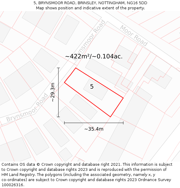 5, BRYNSMOOR ROAD, BRINSLEY, NOTTINGHAM, NG16 5DD: Plot and title map