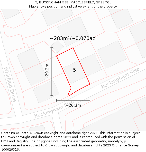 5, BUCKINGHAM RISE, MACCLESFIELD, SK11 7GL: Plot and title map