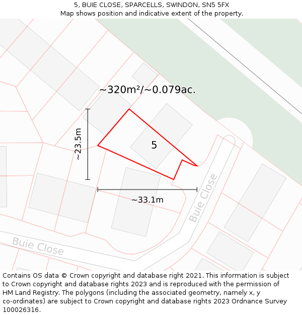 5, BUIE CLOSE, SPARCELLS, SWINDON, SN5 5FX: Plot and title map