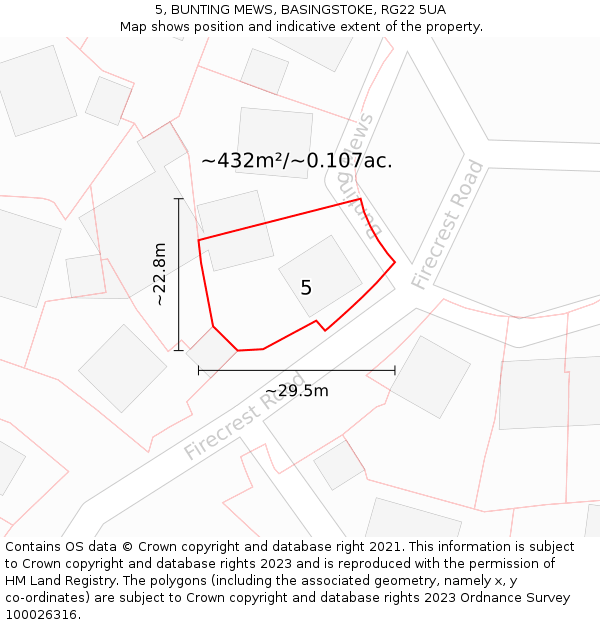 5, BUNTING MEWS, BASINGSTOKE, RG22 5UA: Plot and title map