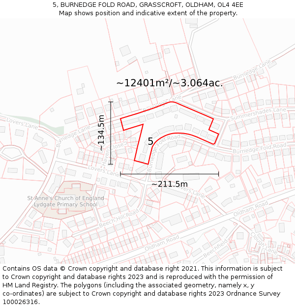 5, BURNEDGE FOLD ROAD, GRASSCROFT, OLDHAM, OL4 4EE: Plot and title map