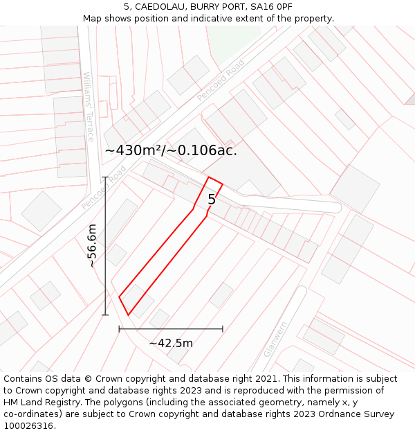 5, CAEDOLAU, BURRY PORT, SA16 0PF: Plot and title map