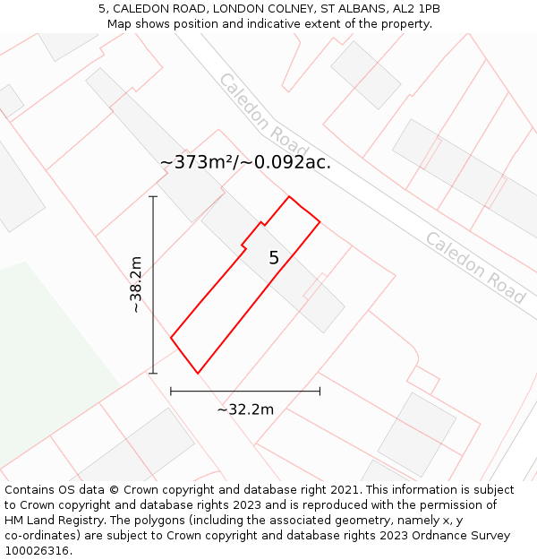 5, CALEDON ROAD, LONDON COLNEY, ST ALBANS, AL2 1PB: Plot and title map