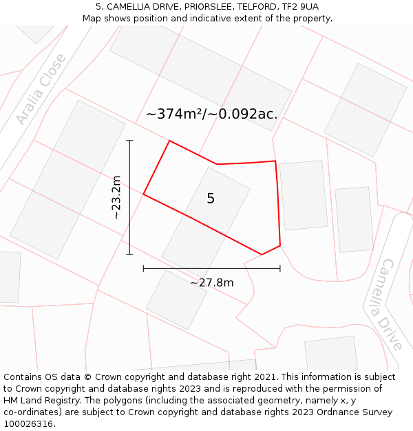 5, CAMELLIA DRIVE, PRIORSLEE, TELFORD, TF2 9UA: Plot and title map