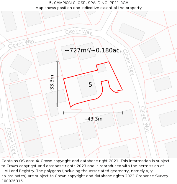 5, CAMPION CLOSE, SPALDING, PE11 3GA: Plot and title map