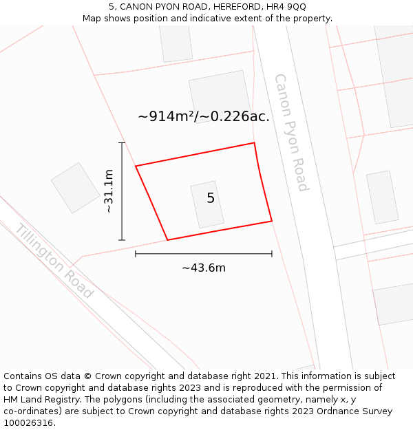 5, CANON PYON ROAD, HEREFORD, HR4 9QQ: Plot and title map