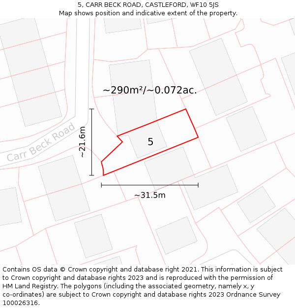 5, CARR BECK ROAD, CASTLEFORD, WF10 5JS: Plot and title map