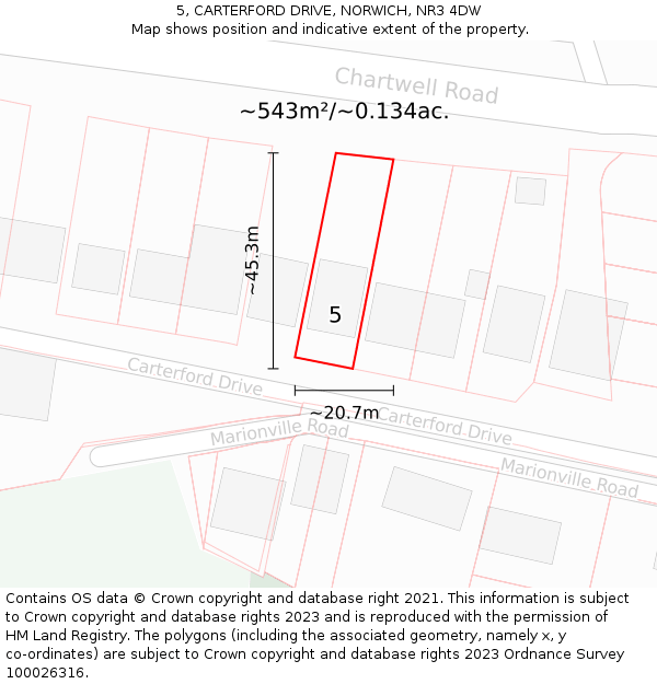 5, CARTERFORD DRIVE, NORWICH, NR3 4DW: Plot and title map