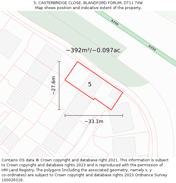 5, CASTERBRIDGE CLOSE, BLANDFORD FORUM, DT11 7XW: Plot and title map