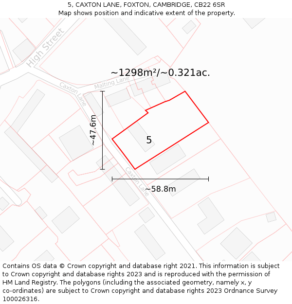 5, CAXTON LANE, FOXTON, CAMBRIDGE, CB22 6SR: Plot and title map