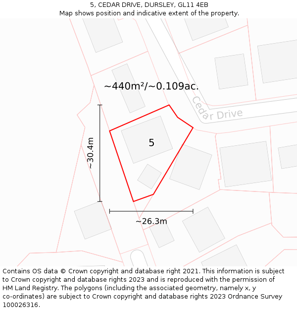 5, CEDAR DRIVE, DURSLEY, GL11 4EB: Plot and title map