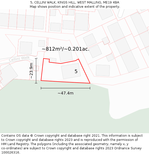 5, CELLINI WALK, KINGS HILL, WEST MALLING, ME19 4BA: Plot and title map