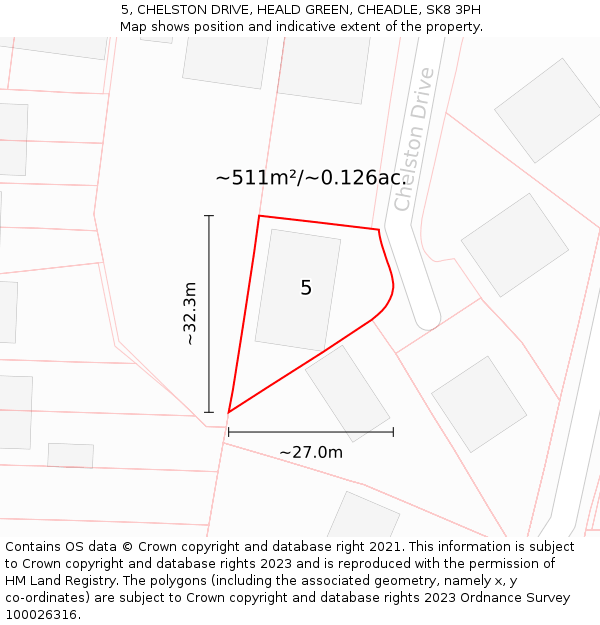 5, CHELSTON DRIVE, HEALD GREEN, CHEADLE, SK8 3PH: Plot and title map