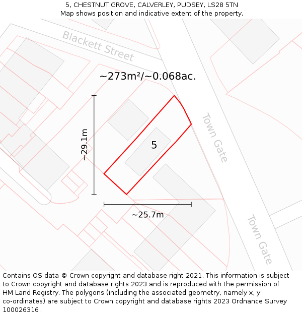 5, CHESTNUT GROVE, CALVERLEY, PUDSEY, LS28 5TN: Plot and title map