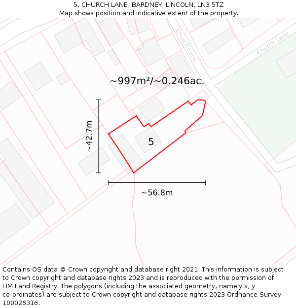 5, CHURCH LANE, BARDNEY, LINCOLN, LN3 5TZ: Plot and title map