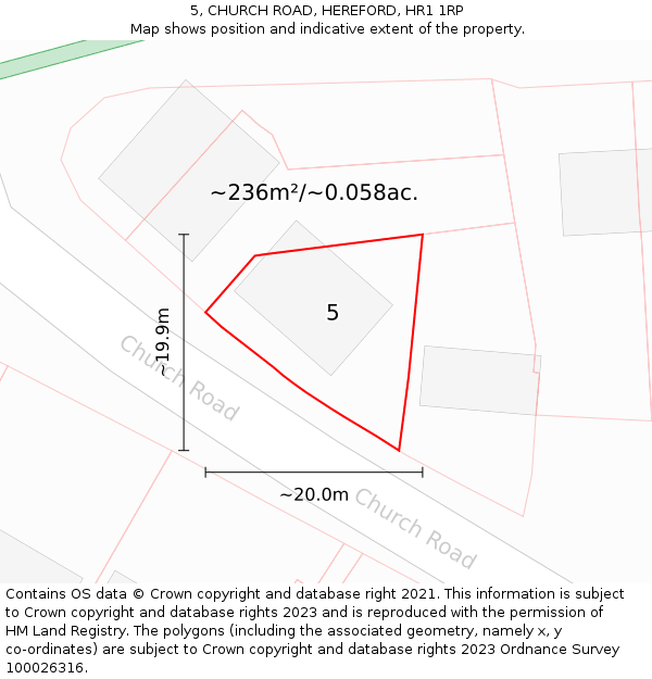 5, CHURCH ROAD, HEREFORD, HR1 1RP: Plot and title map