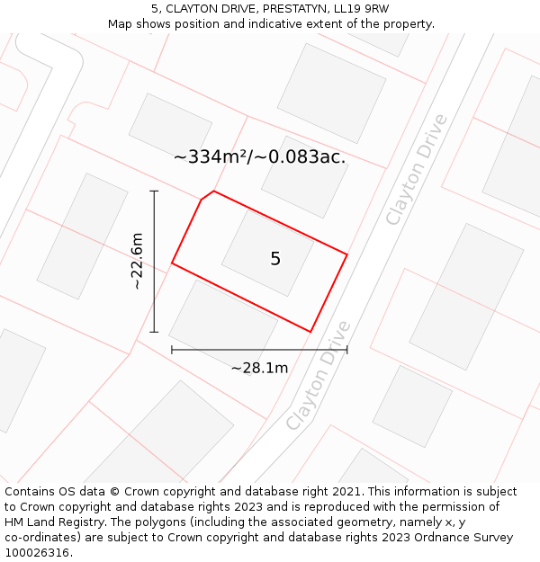 5, CLAYTON DRIVE, PRESTATYN, LL19 9RW: Plot and title map