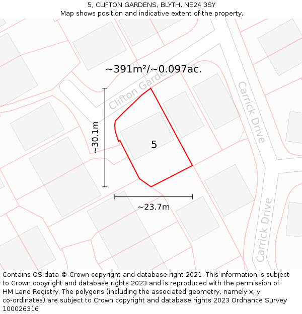 5, CLIFTON GARDENS, BLYTH, NE24 3SY: Plot and title map