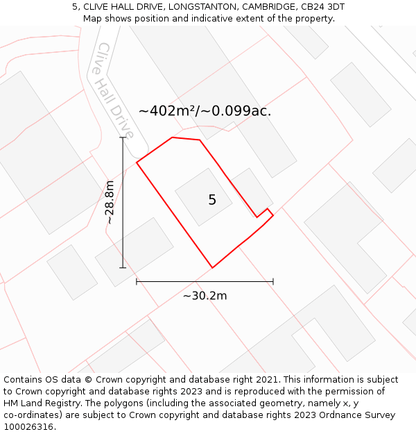 5, CLIVE HALL DRIVE, LONGSTANTON, CAMBRIDGE, CB24 3DT: Plot and title map