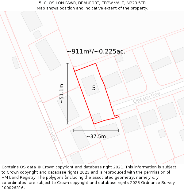 5, CLOS LON FAWR, BEAUFORT, EBBW VALE, NP23 5TB: Plot and title map