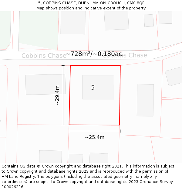 5, COBBINS CHASE, BURNHAM-ON-CROUCH, CM0 8QF: Plot and title map