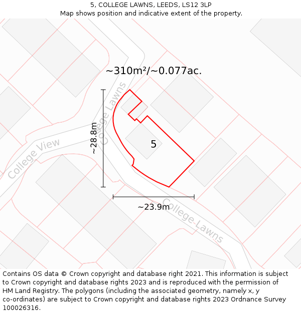 5, COLLEGE LAWNS, LEEDS, LS12 3LP: Plot and title map