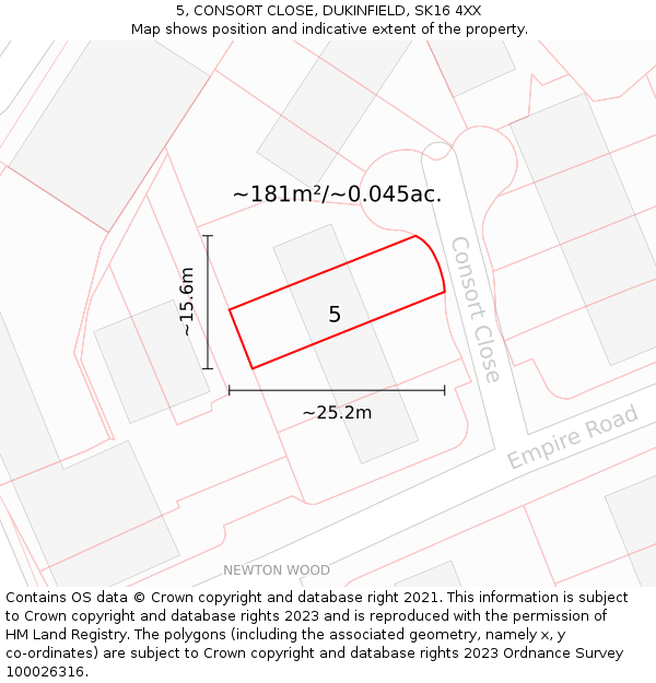 5, CONSORT CLOSE, DUKINFIELD, SK16 4XX: Plot and title map