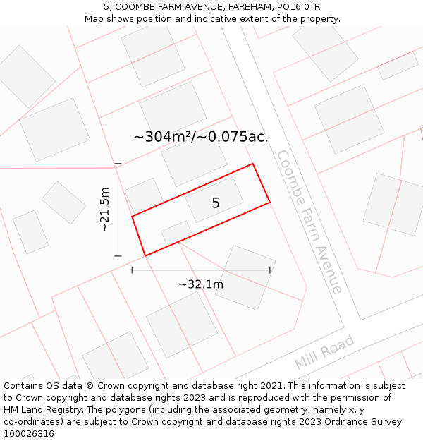 5, COOMBE FARM AVENUE, FAREHAM, PO16 0TR: Plot and title map