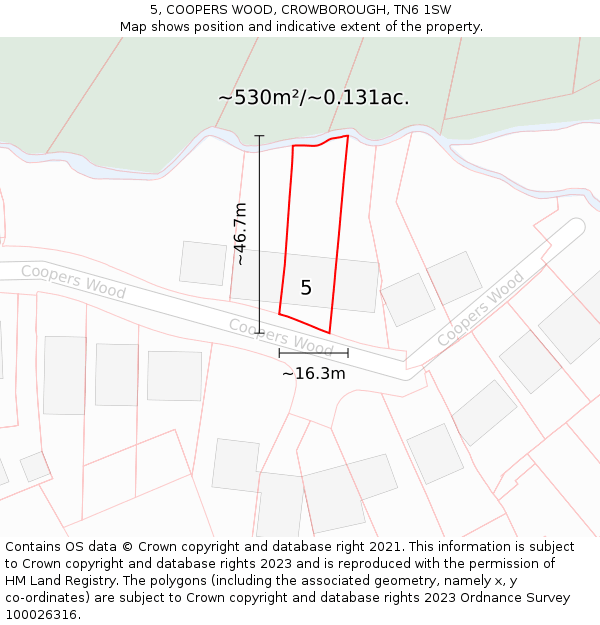 5, COOPERS WOOD, CROWBOROUGH, TN6 1SW: Plot and title map