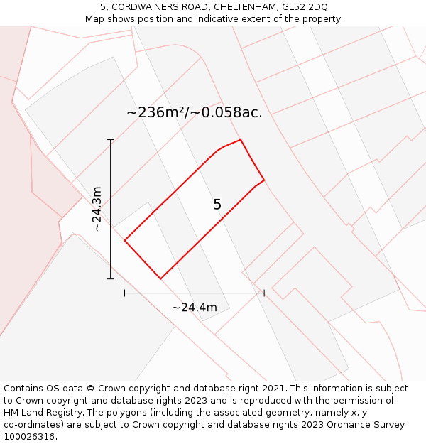 5, CORDWAINERS ROAD, CHELTENHAM, GL52 2DQ: Plot and title map