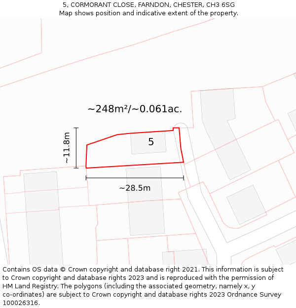 5, CORMORANT CLOSE, FARNDON, CHESTER, CH3 6SG: Plot and title map